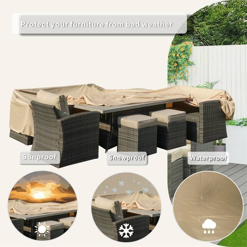 Large Square Waterproof Outdoor Dining and Sofa Set Rain Cover