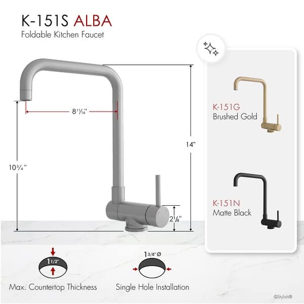 dimension image slide 2 of 3, STYLISH Stainless Steel Single Handle Foldable Pull Down Kitchen Faucet