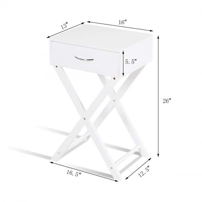 Modern Nightstand X-Shape Drawer Accent Side End Table - White - L16'' x D11'' x H26''