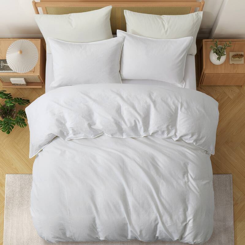 Linen Cotton Duvet Cover and Pillow Sham Set, Breathable and Skin-Friendly Bedding Set