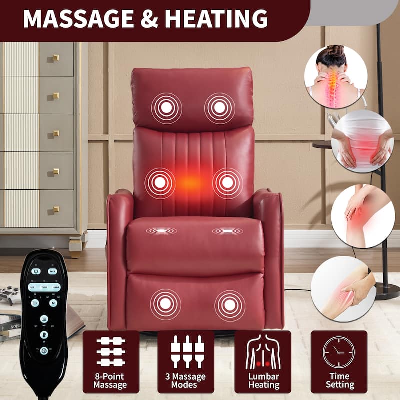Leather Heat Massage Manual Recliner Chair with Rocker and Swivel in Fabric for Living Room