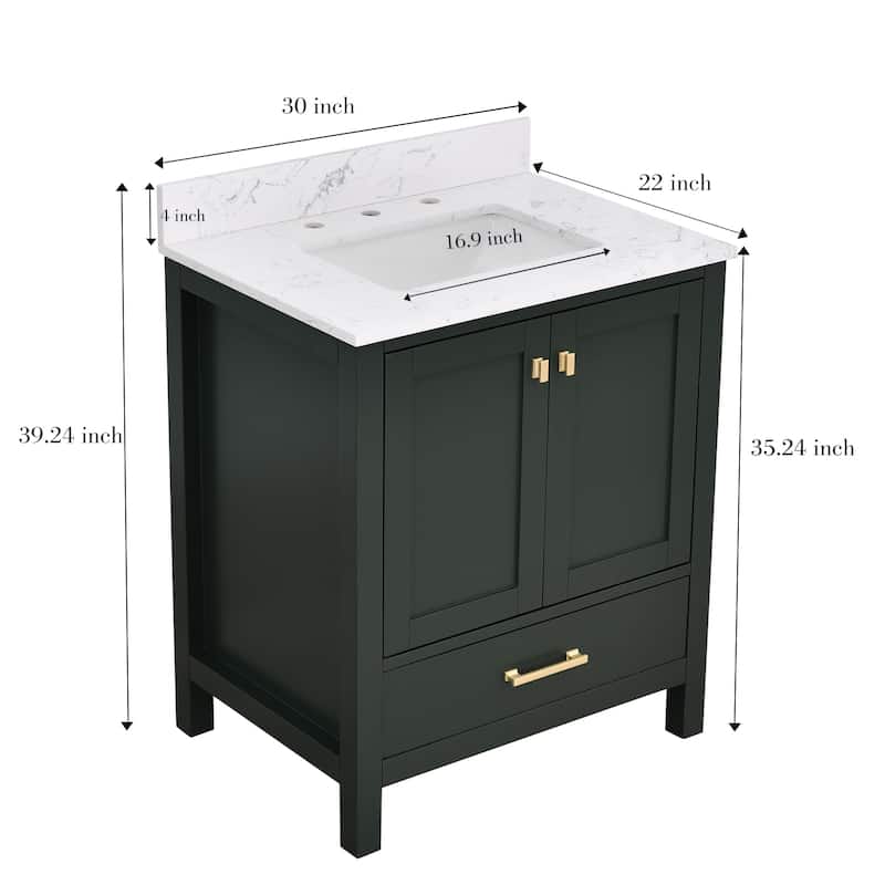 StarrySky 30 inch Undermount Single Sink Bathroom Vanity with Engineered Carrara Marble Top
