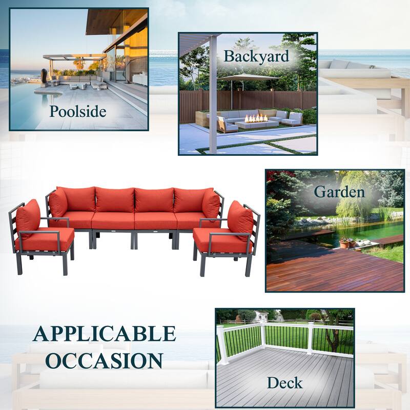 Chelsea 6-Piece Outdoor Patio Sectional Set in Black Aluminum with Removable Cushions for Backyard Garden and Patio Deck