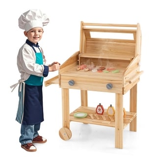 Costway Wooden Barbecue Grill Playset with Play Food Grilling Tools & - See Details