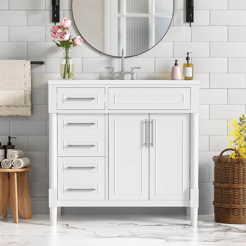 36" Freestanding Bathroom Vanity with Resin Sink and 3 Drawers