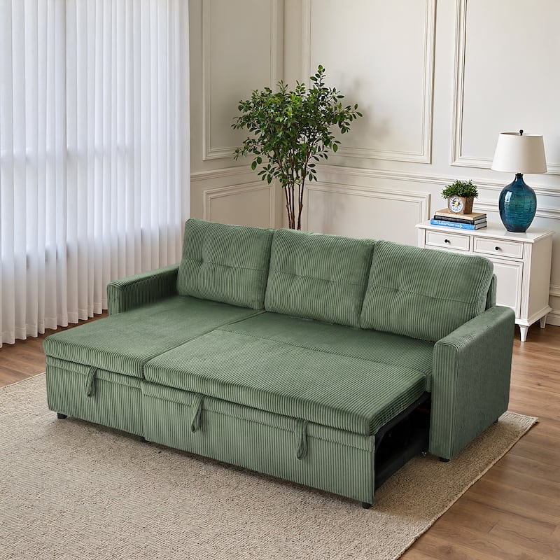 Tufted Convertible Corduroy/ Linen Modular Sectional Sofa with Storage Chaise