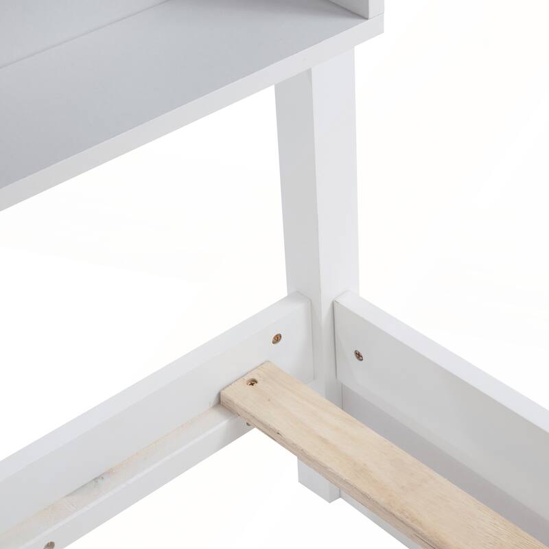 Queen Over Queen Bunk Bed with Built-in Storage Cabinets and Charging Station