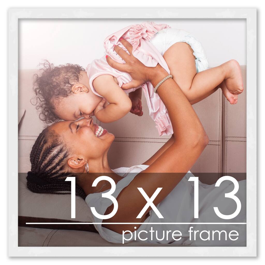 13x13 White Wood Picture Square Frame - UV Acrylic, Foam Board Backing, Hanging Hardware