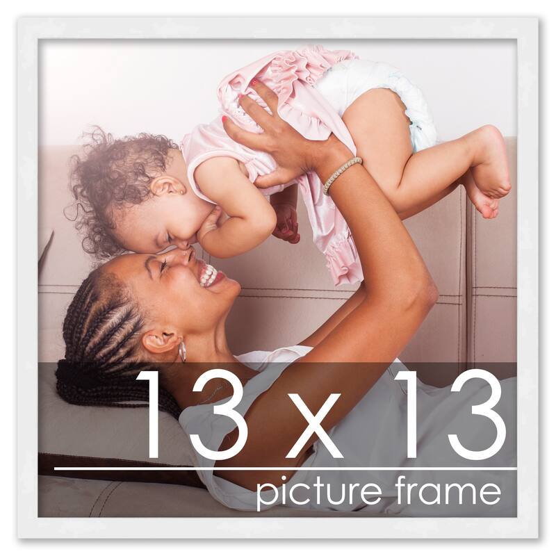 13x13 White Wood Picture Square Frame - UV Acrylic, Foam Board Backing, Hanging Hardware - Holds 13x13 Photo