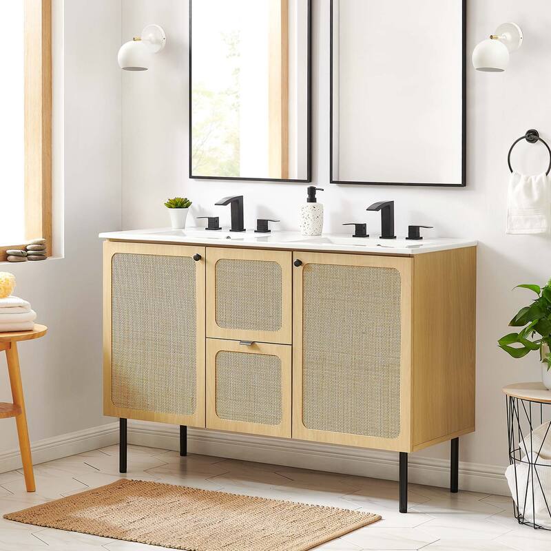 Chaucer 18"/24"/30"/36"/48"Single Basin/48" White Basin Bathroom Vanity - 48" wide double basin - Oak