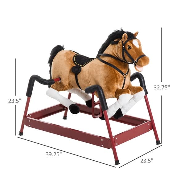 Classic Spring Horse Rocker for Kids with Plush Body, Neighing Sounds, and Comfortable Saddle - Perfect for Ages 3 and Up