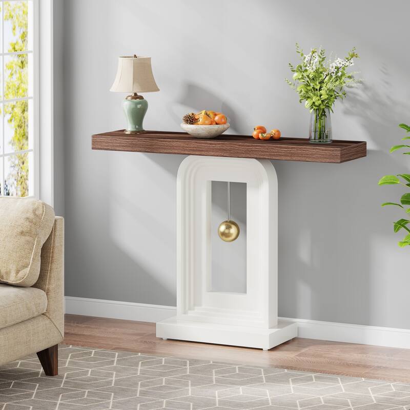 Modern Console Table with Geometric Base, 39.4 inch Narrow Sofa Table with Gold Decor for Living Room Entryway Hallway Entrance