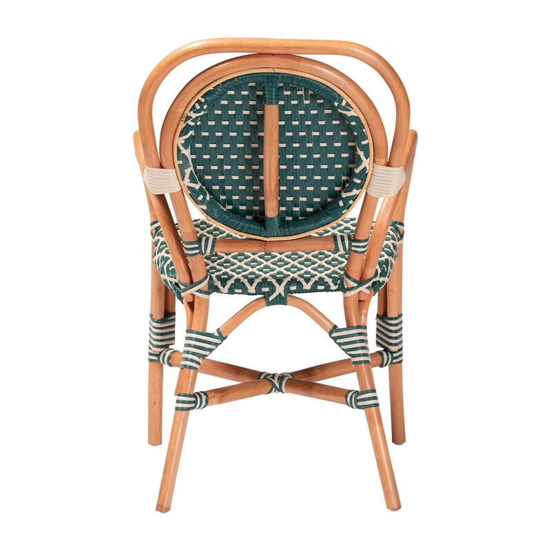 Mattie Rattan Bistro Chair - Handwoven Cafe-Style Dining Chair with Curved Arms for Kitchen or Indoor/Outdoor Lounge