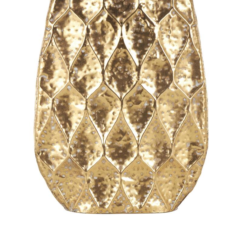 Metal Textured Concaved Teardrop Decorative Vase with Spotted Gray Accents - Gold - Roche River Decor