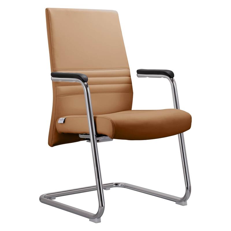 LeisureMod Aleen Office Chair with Upholstered Seat and Metal Armrest - Acorn Brown