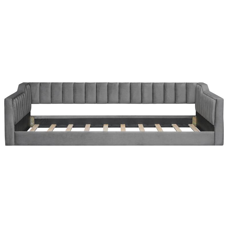 Roomfitters Twin/Full XL Size Upholstered Daybed with Side Storage Pocket and Modern Frame