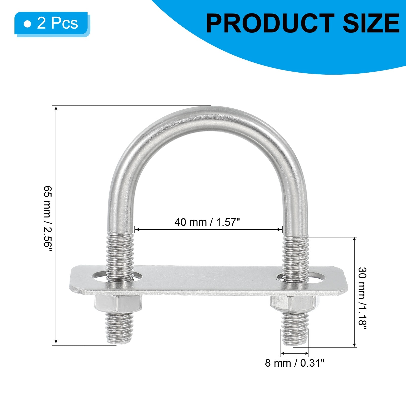 Round U-Bolts, Round Bend U-Bolt Stainless Steel Pole U Bolt with Nut Plate Washer for Boat Trailer Camping Sailboat