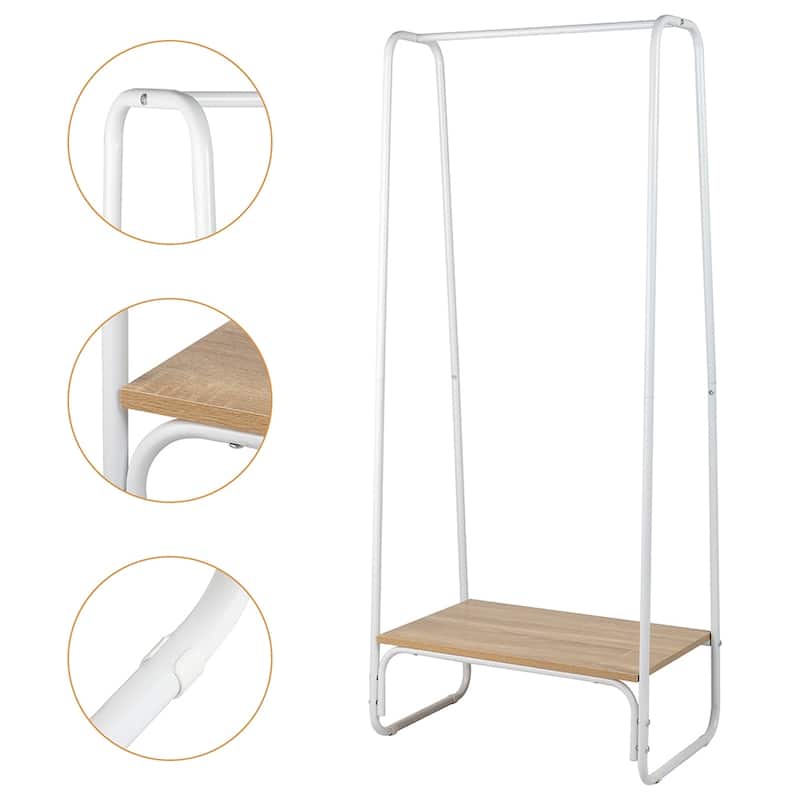 Freestanding Metal Clothing Rack with One Wood Shelf