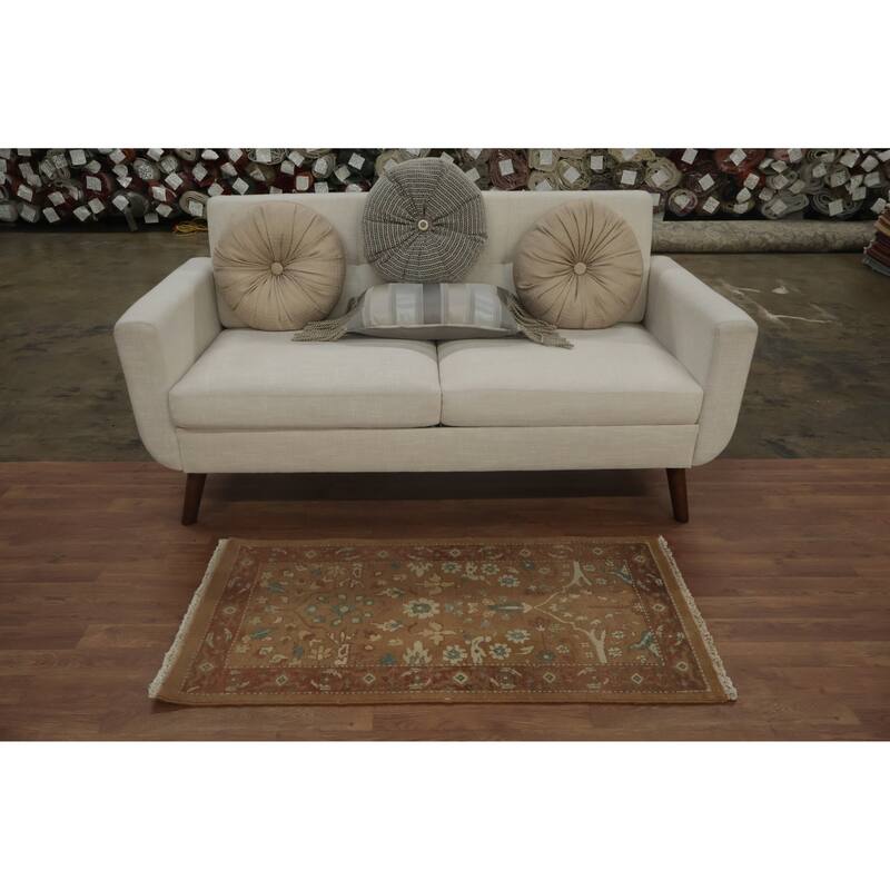 Hand Knotted Oriental 100% Wool Carpet Traditional All-Over Brown Ziegler Area Rug - 3' 11'' X 2' 0''