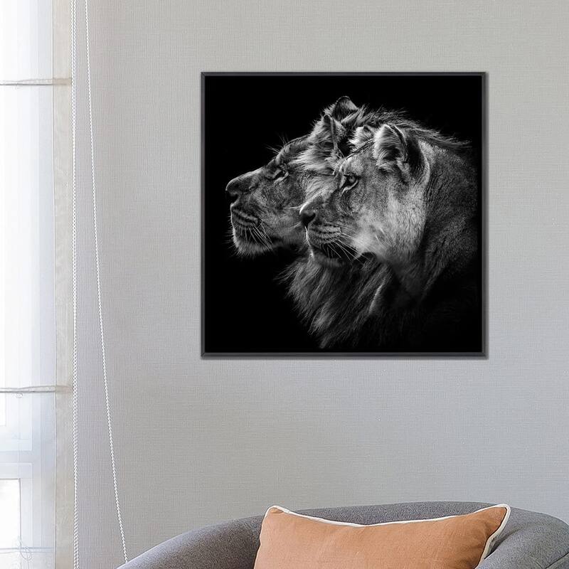 iCanvas "Lion And Lioness Portrait" by Laurent Lothare Dambreville Framed