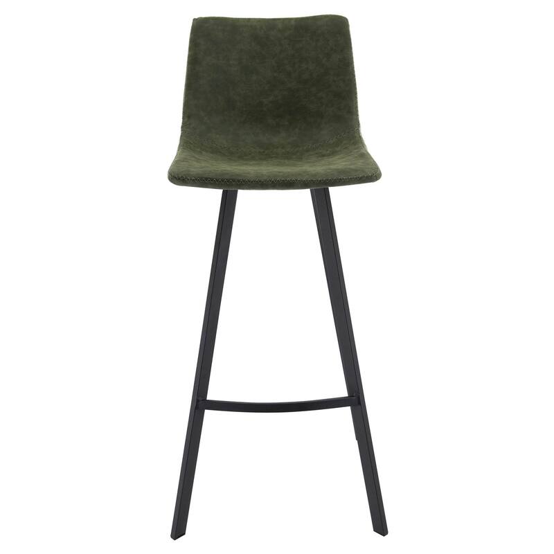 LeisureMod Bar Stool With Iron Legs & Footrest Set of 2 - Olive Green - 18"Dx18"Wx41"H
