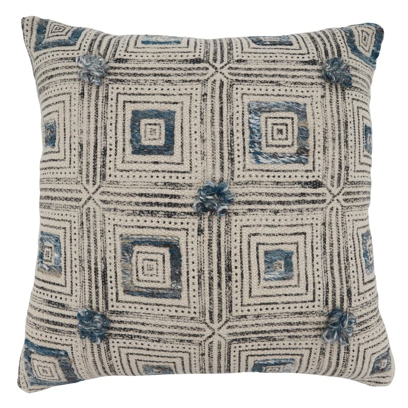 Embroidered Pillow With Squares Design