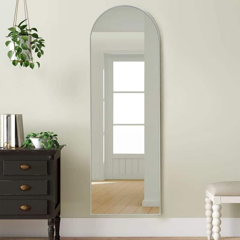 63'' x 20'' Aluminium Alloy Arch Full Length Mirror with Stand - Silver