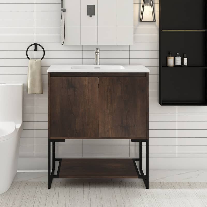 30-inch Freestanding Bath Vanity with Cultured Mable Top - Rose Wood with White Top