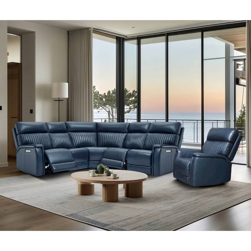 105" W Genuine Leather Power Reclining Sectional and Recliner Sofa Set with USB&USB-C Port, 1 Power Armlesschair