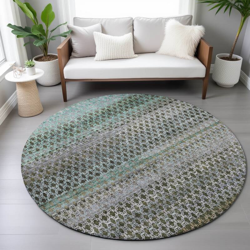 Machine Washable Indoor/Outdoor Stripe Medallions Chantille Rug