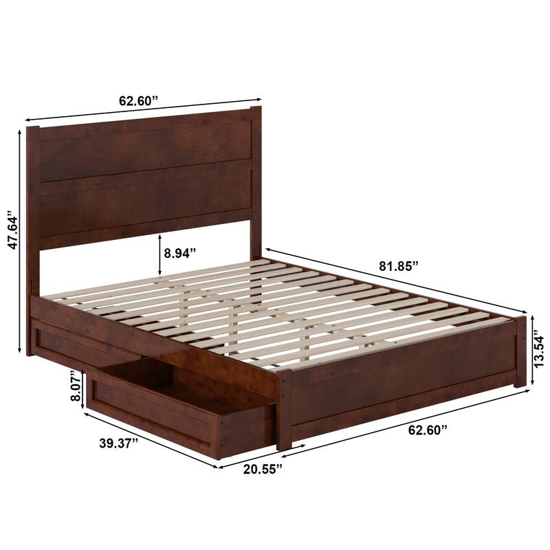 Aveline Wood Platform Bed with Matching Footboard & Storage Drawers
