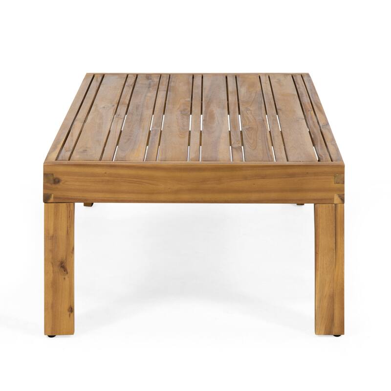 Roomfitters Acacia Wood and Wicker Loveseat Patio Set with Cushions and Coffee Table, Teak Beige