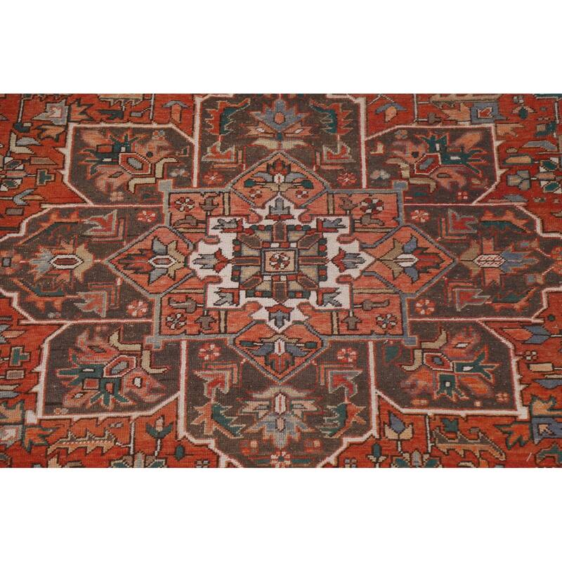 Hand Knotted Oriental 100% Wool Carpet Traditional Medallion Red Heriz Area Rug - 12' 8'' X 9' 9''