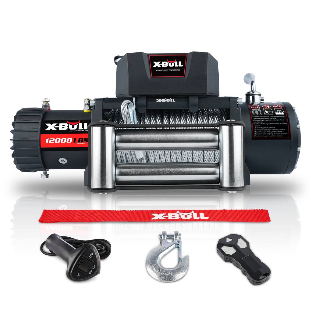 X-BULL Electric Winch 12000 LBS Steel Cable Wireless Remote Off-Road 4WD - Black