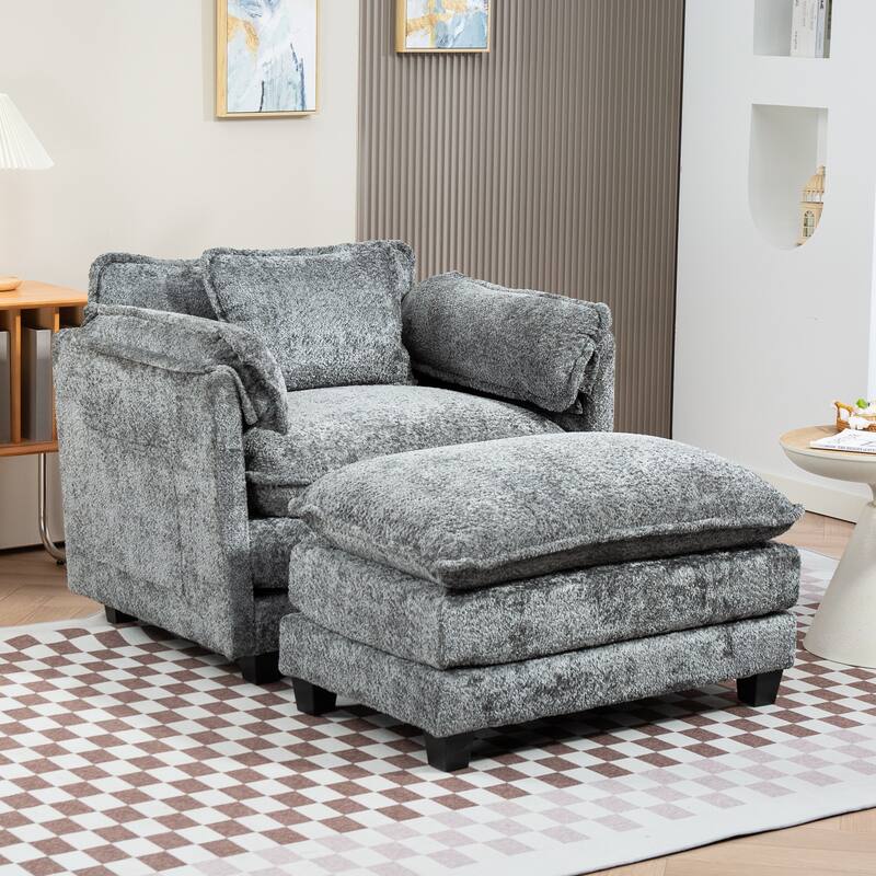 Oversized Boucle Sofa with Ottoman