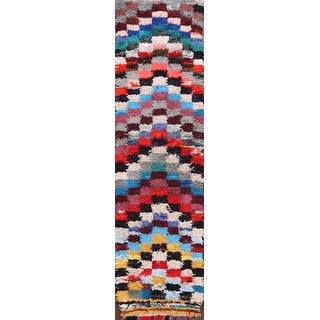 Vintage Checkered Moroccan Oriental Runner Rug Wool Handmade - 2'5