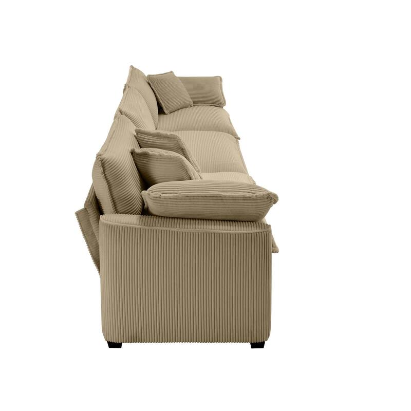 Corduroy Fabric Deep Seat Sofas Set with Throw Pillows, 3+2 Seater Flexible Combinations Sofa with Removable Armrests