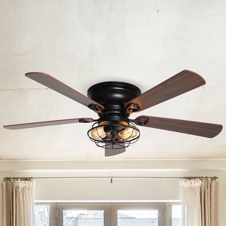 48" Industrial Metal Cage Low Profile Ceiling Fan with Remote