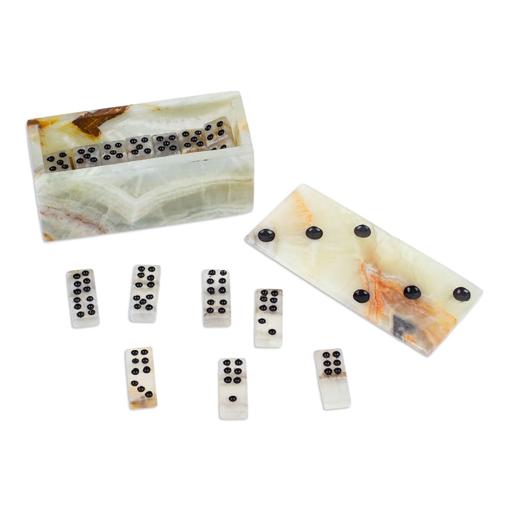 Novica Handmade Precious Strategy Onyx And Marble Domino Set
