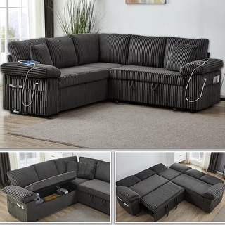 81" Modular Sectional Sofa,L Shaped 5-Seater Sleeper Sofa with Pull Out ...