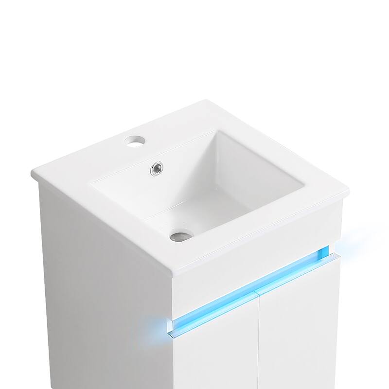 16 Inches Plywood Wall-Mounted Bathroom Vanity Set with Integrated Ceramic Sink