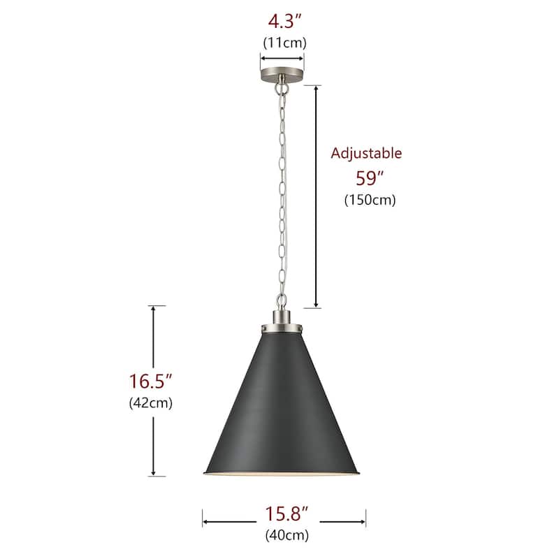 Modern Brushed Nickel 1-Light Single Cone Metal Hanging Lamp for Kitchen Island