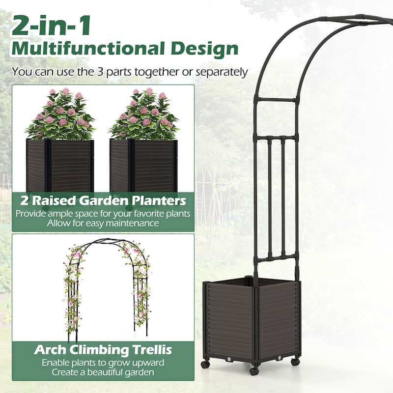6.6 FT Garden Arch Trellis Garden Pergola Arbor w/ 2 Planter Boxes