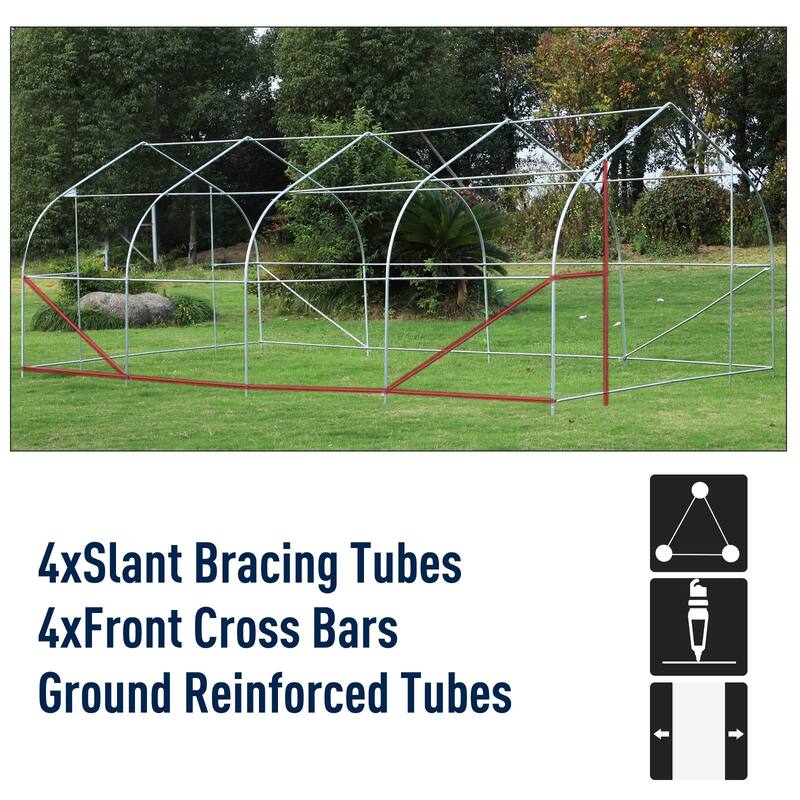 Outsunny 20’ x 10’ x 7’ High Tunnel Walk-In Garden Greenhouse Kit with Plastic Cover & Roll-up Entrance - White