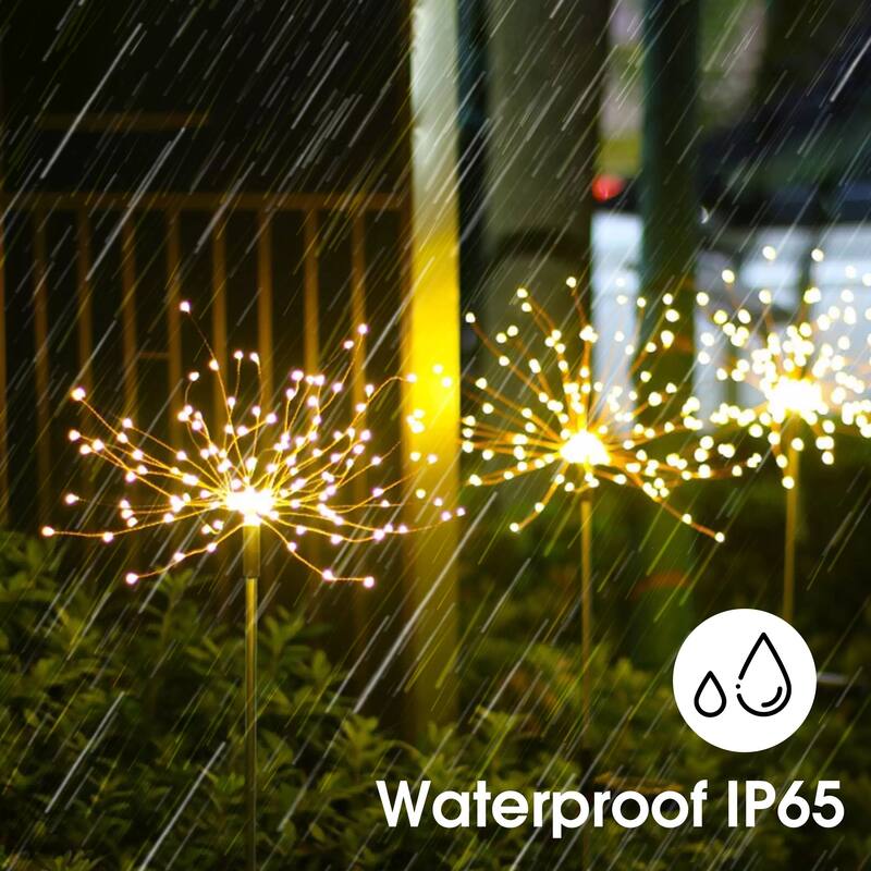 Solar Garden Lights 2 Pack Solar Firework Lights 20 LED Powered 40 Copper Wires String Path Light in Warm White - 27.55 in.