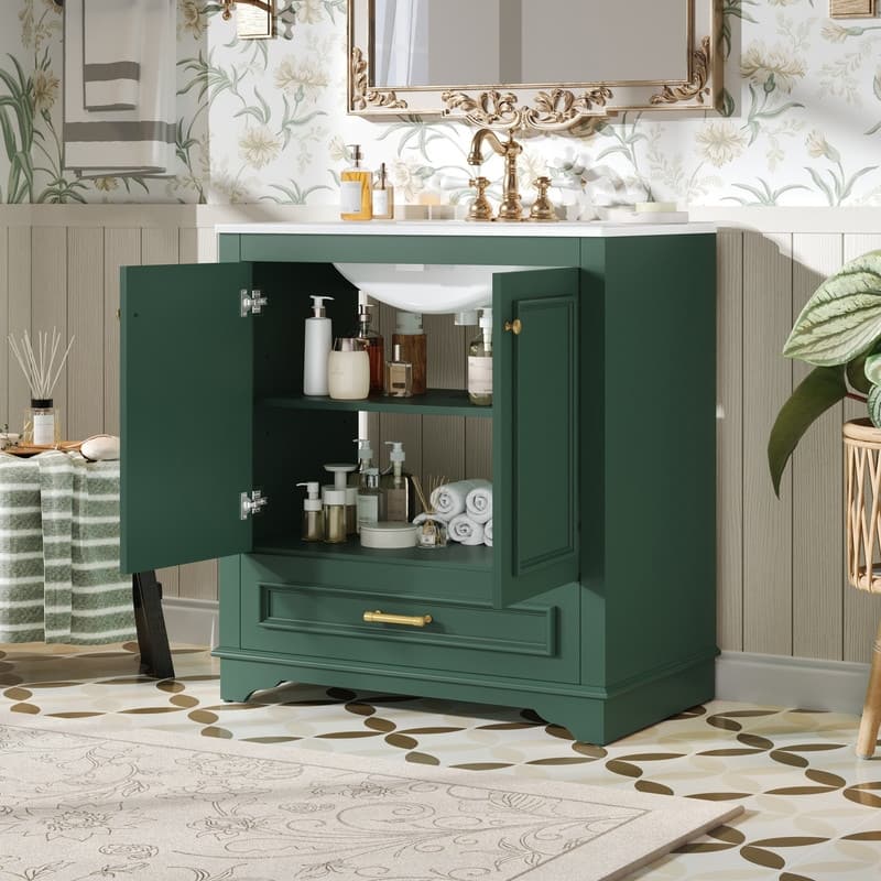 30" Bathroom Vanity with Ceramic Sink, 2 large Soft Closing Doors