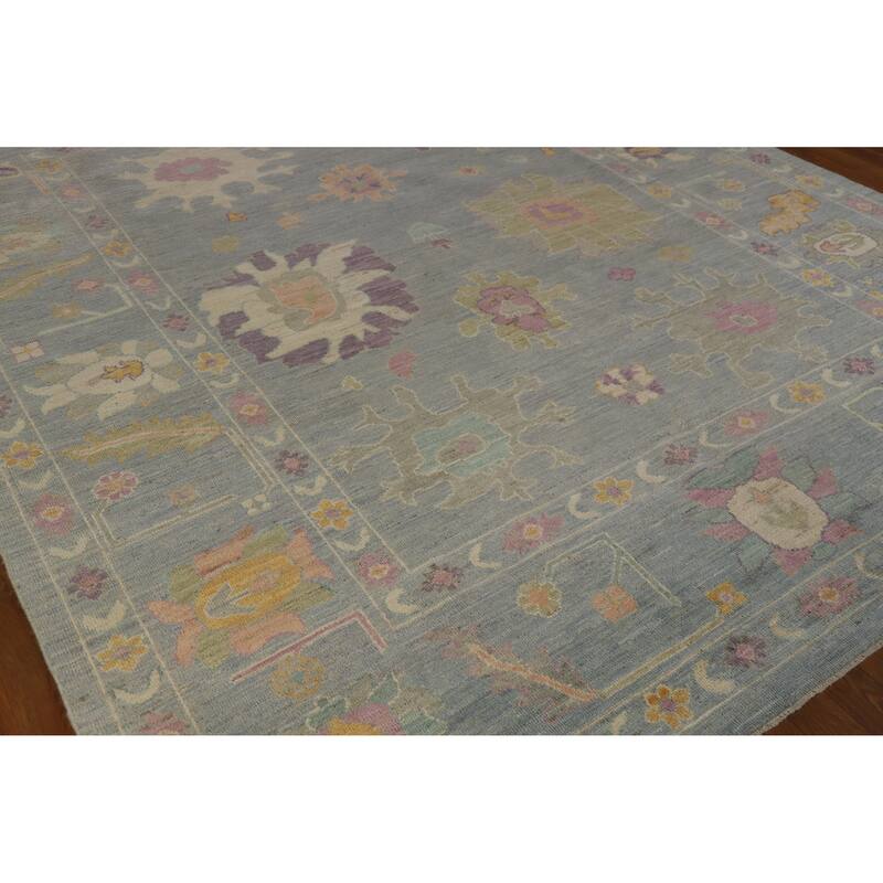 Hand Knotted Oriental 100% Wool Carpet Transitional All-Over Navy Blue & Blues Oushak Area Rug - 9' 11'' X 8' 2''