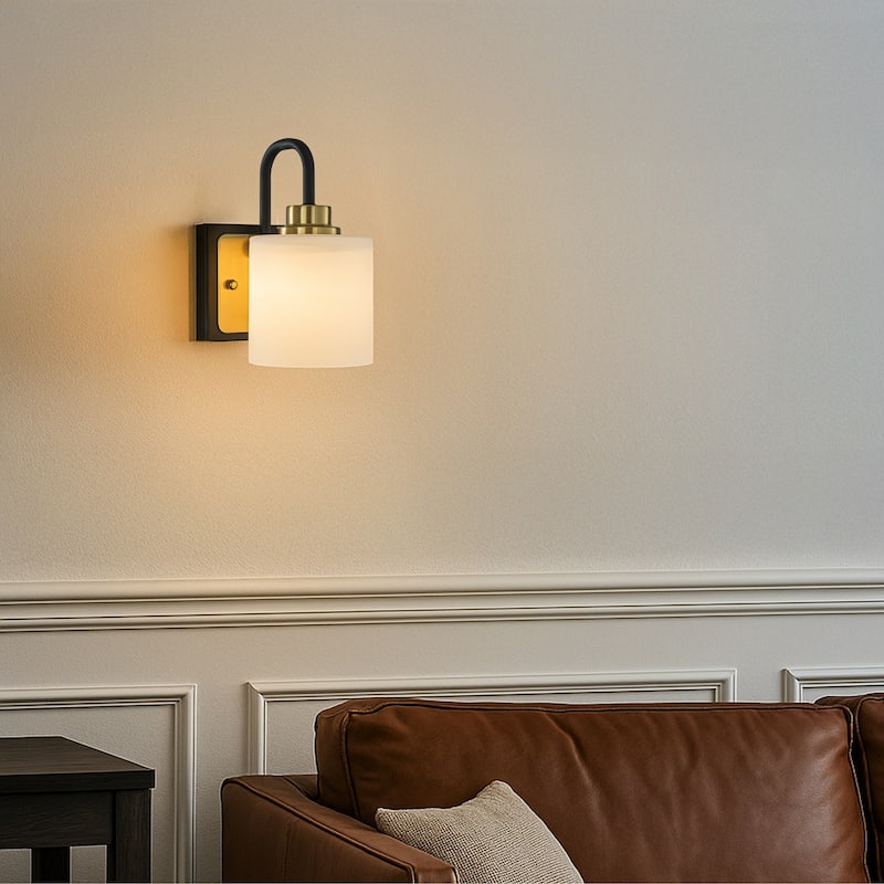 1/3-Light Modern Elegant Brass And Black Bathrooom Vanity Light With Milk White Glass Shades