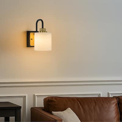 1/3-Light Modern Elegant Brass And Black Bathrooom Vanity Light With Milk White Glass Shades