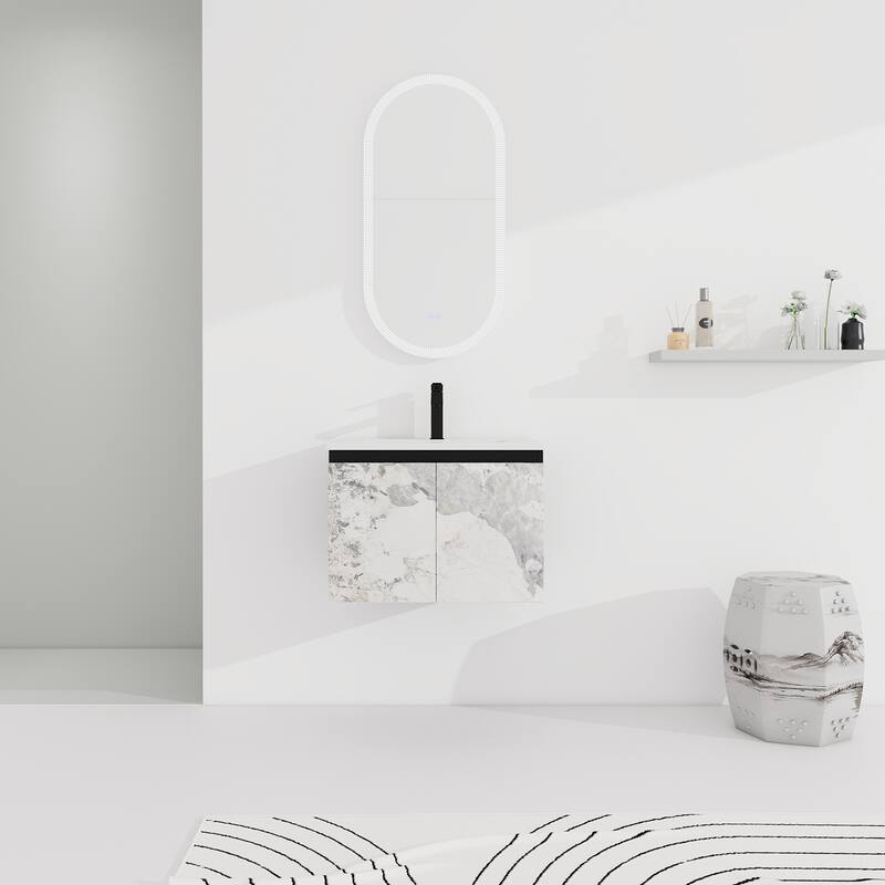 Plywood Wall Mounting Bathroom Vanity Set in Black with Integrated Ceramic Sink